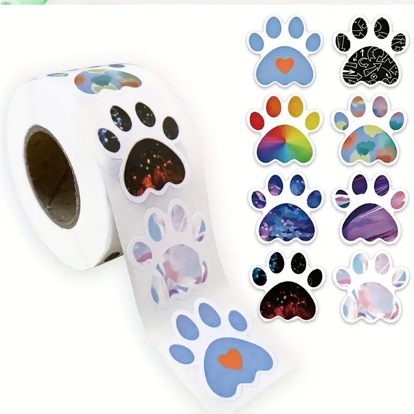 Roll of 500 Paw Print Self-Adhesive Shaped Paper Stickers - Picture 5 of 6
